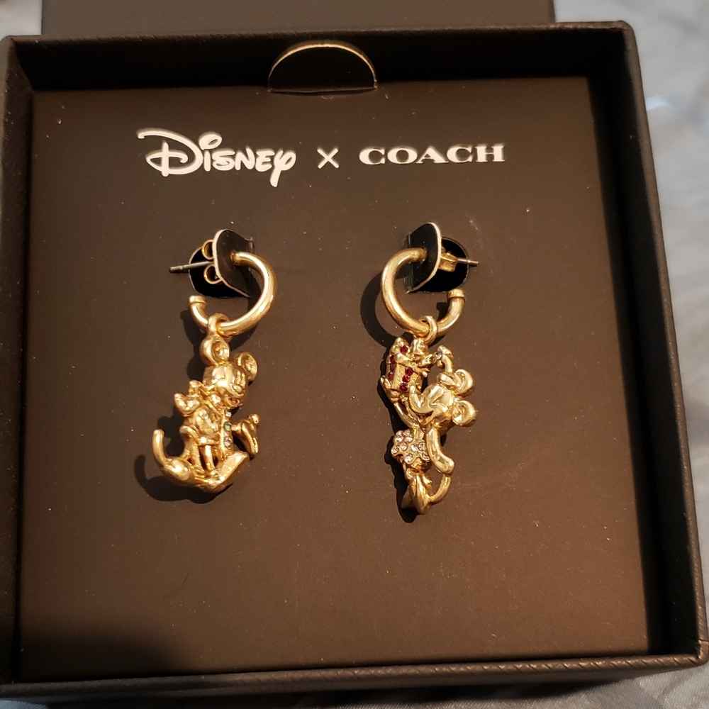 Disney X Coach Holiday Mickey & Minnie Mouse Mismatch Earrings CO485 NIB